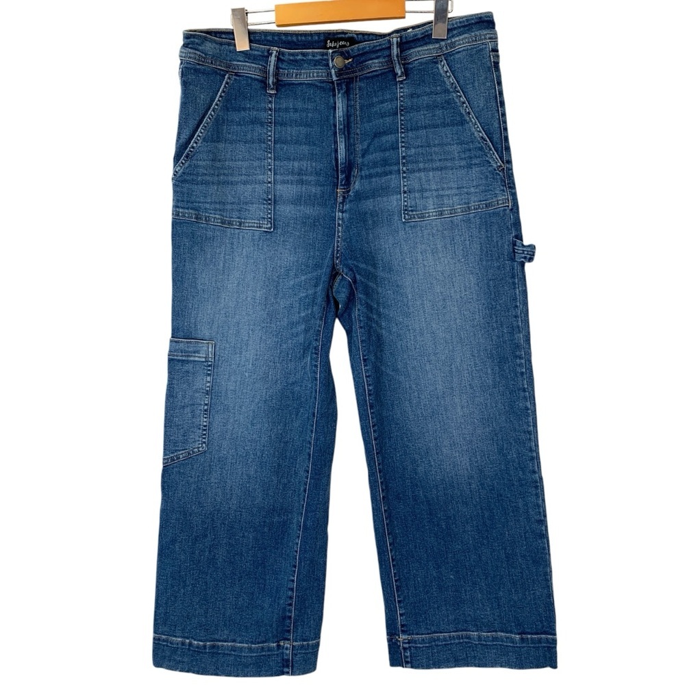 Suko Jeans Womens 14 Blue Carpenter Wide Leg High Rise Medium Wash Cropped